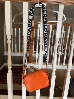 Karl Lagerfeld Orange Crossbody Camera Bag with Logo Strap